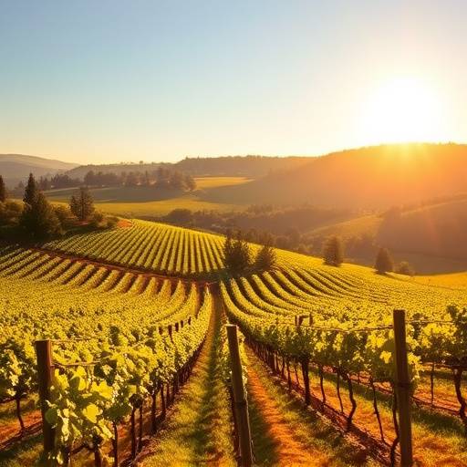 Golden sunlight over Napa Valley vineyards.